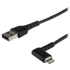 Image de StarTech.com Cable USB-A vers Lightning Noir Robuste 2m Coude a 90° - Cable de Charge/Synchronisation USB Type A vers Lightning en Fibre Aramide Resistante - Apple MFi - iPhone (RUSBLTMM2MBR) - cable Lightning - Lightning / USB - 2 m