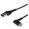 Image de StarTech.com Cable USB-A vers Lightning Noir Robuste 1m Coude a 90° - Cable de Charge/Synchronisation USB Type A vers Lightning en Fibre Aramide Resistante - Apple MFi - iPhone (RUSBLTMM1MBR) - cable Lightning - Lightning / USB - 1 m
