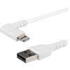 Image de StarTech.com Cable USB-A vers Lightning Blanc Robuste 1m Coude a 90° - Cable de Charge/Synchronisation USB Type A vers Lightning en Fibre Aramide Resistante - Apple MFi - iPhone (RUSBLTMM1MWR) - cable Lightning - Lightning / USB - 1 m