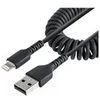 Image de StarTech.com Cable USB vers Lightning de 1m - Certifie Mfi - Adaptateur USB Lightning Noir, Gaine en TPE - Cordon Chargeur Iphone/Lightning Spirale en Fibre Aramide Tres Resistant (RUSB2ALT1MBC) - cable Lightning - Lightning / USB - 1 m