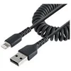 Image de StarTech.com Cable USB vers Lightning de 50cm - Certifie Mfi - Adaptateur USB Lightning Noir, Gaine en TPE - Cordon Chargeur Iphone/Lightning Spirale en Fibre Aramide Tres Resistant (RUSB2ALT50CMBC) - cable Lightning - Lightning / USB - 50 cm