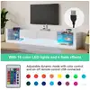 Image de Meuble tv brillant avec éclairage led 181cm,pour téléviseur jusqu'à 80 pouces,panneaux de verre,2 tiroirs rabattables-blanc