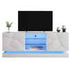 Image de Meuble tv led givré blanc avec étagère en verre réglable,7 compartiments de rangement,commode tv pour salon,160x38.5x60cm