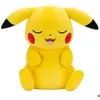 Image de Peluche - JAZWARES - Peluche Pikachu Endormie - 40 cm - Très douce - Éléments brodés
