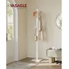 Image de VASAGLE Portemanteau Portant à Vêtements en Bois Support sur Pieds avec 8 Crochets pour Manteaux Chapeaux Bois dHévéa Blanc