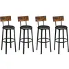 Image de Vasagle chaises de bar, lot de 4, tabourets hauts, sièges rembourrés, 39 x 39 x 100 cm, repose-pieds, montage facile, style industriel, pour cuisine, salle à manger, marron rustique et noir lbc269b81