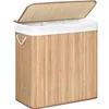 Image de SONGMICS Panier à Linge 150 L3 Compartimenits Poignées Pliable Sac Amovible Lavable en Machine pour Buanderie ChambreBoisée