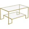 Image de VASAGLE Table Basse Table de Salon 2 Niveaux en Verre trempé Cadre en Acier 100 x 55 x 45 cm rectangulaire Doré