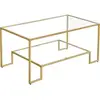Image de Vasagle table basse, table de salon, 2 niveaux en verre trempé, cadre en acier, 100 x 55 x 45 cm, rectangulaire, décoration de salon, doré lgt033a01 Table basse, 100 x 55 x 45 cm