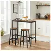 Image de Vasagle ensemble de table et tabourets hauts, table de cuisine avec 2 chaises de bar, pour salle à manger, cadre en acier, style industriel, marron rustique et noir lbt219b01.