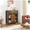 Image de Vasagle meuble de rangement, buffet, placard de cuisine, commode, avec porte coulissante imitation grange, style industriel, marron rustique et noir lsc100b01