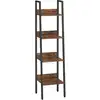Image de Vasagle étagère échelle, bibliothèque à 4 niveaux, meuble de rangement sur pied, pour salon, chambre, cuisine, cadre en acier, facile à assembler, style industriel, marron rustique et noir lls108b01