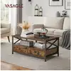 Image de Vasagle table basse, table de salon, buffet bas, avec 2 tiroirs et un compartiment ouvert, cadre en acier en forme de x, 100 x 55 x 45 cm, style industriel, marron rustique et noir lct201b01