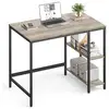 Image de Vasagle bureau informatique, table avec rangement, avec étagère à 2 niveaux à gauche ou à droit, pour bureau, salon, cadre en métal, style industriel, grège et noir lwd046b02