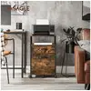 Image de Caisson de bureau avec 2 tiroirs verrouillables, meuble de rangement de bureau, avec roulettes, compartiment ouvert, cadre en acier, style industriel, marron rustique et noir ofc077b01