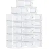 Image de Songmics boîtes à chaussures, lot de 18, rangement chaussures, pliable, pour pointure jusqu’à 46, transparent et blanc lsp18mwt