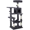 Image de Arbre à Chat Hauteur 1377 cm avec 4 Poteaux à Griffer 2 Plateformes 1 Niche 1 Hamac 2 Pompons en Tissu Peluche Gris Fumé