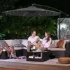 Image de Parasol de Jardin Extérieur Déporté avec LED à Énergie Solaire Ombrelle Ø 3 m avec Base Protection Solaire GPU118G01