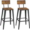 Image de Tabouret bar industriel, lot de 2, chaise bar cuisine, avec dossier, cadre en acier, montage facile, style industriel, marron rustique et noir d'encre