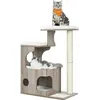 Image de FEANDREA Arbre à Chat Hauteur 86 cm 3 Plate-Formes et 1 Niche Panneau MDF Poteau en Sisal Tissu Peluche Lavable Grège