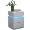 Image de Vasagle table de chevet, avec bande led multicolore réglable, 3 tiroirs, table d’appoint de style moderne, 35 x 40 x 55 cm, blanc