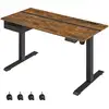 Image de Bureau réglable en hauteur électrique, bureau 60 x 140 cm, réglable en continu, fonction mémoire 4 hauteurs, vintage brun-noir
