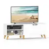 Image de Vasagle meuble tv 2 portes, support télé avec étagères réglables, longueur 140 cm, pour télévisions 65 pouces, salon, salle à manger, chambre, blanc