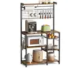 Image de Vasagle étagère de cuisine, meuble de rangement, îlot de cuisine avec support magnétique pour couteaux, panier métallique, support pour essuie-tout, 12 crochets, marron rustique et noir