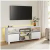 Image de Vasagle meuble tv avec led, table télé moderne pour les téléviseurs jusqu’à 70 pouces, avec étagères ouvertes en verre, 2 placards avec portes, 160 cm, pour salon, chambre, blanc
