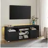 Image de Vasagle meuble tv avec led, table télé moderne pour les téléviseurs jusqu’à 70 pouces, avec étagères ouvertes en verre, 2 placards avec portes, 160 cm, pour salon, chambre, noir