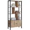 Image de Vasagle étagère, bibliothèque à 4 niveaux, meuble de rangement, placad, avec portes, grand, cadre en acier, pour salon, bureau, chambre, style industriel, marron boisé et noir