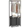Image de Vasagle panier à linge double, corbeille linge sale, avec 2 étagères de rangement, barre de suspension, 2 sacs amovibles, 2 x 46 l, 73 x 33 x 177 cm, marron rustique et noir classique