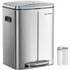 Image de Songmics poubelle de cuisine 2 x 20l, poubelle à 2 compartiments, pédale en métal, seaux intérieurs en plastique, couvercles à fermeture en douceur, poignées, joint anti-odeur, argent