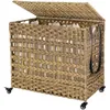 Image de SONGMICS Panier à linge 66 x 35 x 605 cm Corbeille à linge imitation rotin 3 Compartiments de tri Marron