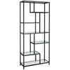 Image de Étagère de rangement, bibliothèque, 6 niveaux, porte-plantes, 30 x 80 x 180 cm, verre trempé, pour bureau, salon, chambre, cuisine, noir pur