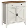 Image de Buffet, meuble de rangement avec tiroir, meuble de cuisine avec portes et étagère réglable en hauteur, style campagne, pour salon, salle à manger, blanc rustique et marron miel