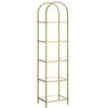 Image de Bibliothèque 5 niveaux, étagère de rangement en verre trempé, dessus arqué, structure en métal, pour salon, chambre, bureau, salle de bain, doré métallique et transparent