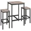 Image de Ensemble table de bar avec tabourets, table à manger avec 2 chaises, petite table de cuisine, chaises de bar, pour salle à manger, cuisine, grège chiné et noir d'encre