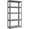 Image de Étagère charge lourde à 5 niveaux, meuble de rangement en acier, montage sans vis, étagère de garage, capacité 650 kg, 30 x 75 x 150 cm, gris et naturel