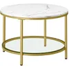 Image de VASAGLE Table Basse Table de Salon Façon Marbre Support en Verre Trempé Facile à Assembler Blanc Marbré et Doré Clair