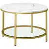 Image de Table basse, table de salon, table canapé apéro, façon marbre, support en verre trempé, facile à assembler, pour salon, style moderne, blanc marbré et doré clair