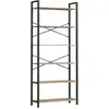 Image de Étagère de rangement 6 niveaux, bibliothèque avec cadre en acier, étagère sur pieds pour salon, chambre, bureau, 30 x 80 x 186 cm, style industriel, marron chameau et noir d'encre