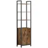 Image de Bibliothèque verticale à 6 niveaux avec porte, structure en métal, étagères réglables, 24 x 40 x 159,5 cm, pour salon, chambre, marron rustique et noir d’encre