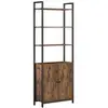 Image de Bibliothèque verticale à 6 niveaux avec porte, structure en métal, étagères réglables, 24 x 60 x 159,5 cm, pour salon, chambre, marron rustique et noir d’encre