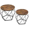 Image de Table Basse Ronde Lot de 2 Style Moderne Plateau Amovible Cadre en Acier pour Salon Marron Rustique et Noir