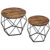 Image de Table basse ronde, lot de 2, table d’appoint, bout de canapé, style moderne, plateau amovible, cadre en acier, pour salon, marron rustique et noir
