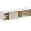 Image de Meuble tv pour tv jusqu’à 60 pouces, montage rapide toolless, meuble tv pour salon, banc tv, verre cannelé, moderne, 140 x 39 x 45 cm, blanc nuage et beige naturel