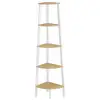 Image de Étagère d'angle, bibliothèque 5 niveaux, étagère échelle, meuble de rangement, porte-plante pour salon, style industriel, avec cadre en acier, couleur chêne naturel et blanc mat
