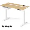 Image de Bureau électrique réglable en hauteur, bureau assis-debout, multiprise, tiroir, 60 x 120 cm, réglable en continu, fonction mémoire de 4 hauteurs, couleur chêne naturel et blanc nuage
