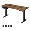 Image de Bureau électrique réglable en hauteur, bureau assis-debout, multiprise, tiroir, 70 x 160 cm, réglable en continu, fonction mémoire de 4 hauteurs, marron rustique et noir d'encre